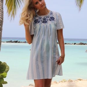 Like New Striped Flowy Embroidered Dress